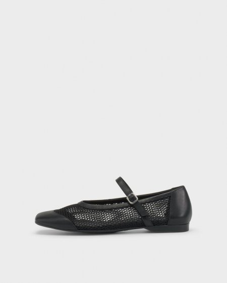 Vagabond Delia Ballerinas - Schwarzes, Leder/Netzstoff