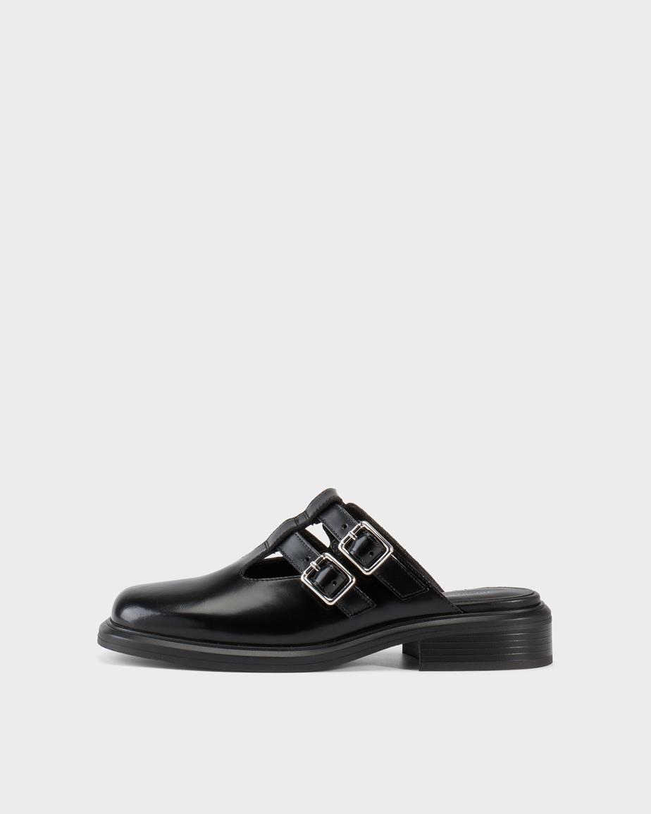 Vagabond Ellis Mules - Schwarzes, Poliertes Leder